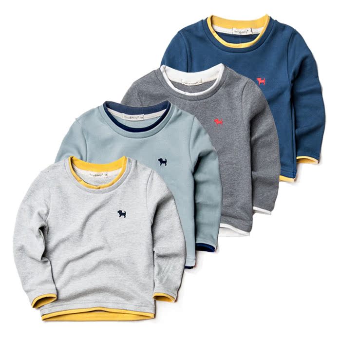 儿童长袖纯棉T恤白色韩版男童纯色打底衫 童装宝宝圆领上衣春秋潮