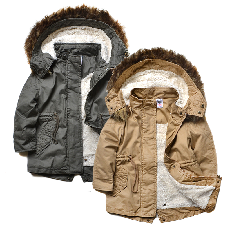 清仓处理童装男童连帽风衣外套宝宝秋冬儿童棉服90小童加绒大衣