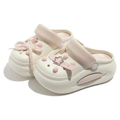 Мультяшные нескользящие тапочки в стиле Crocs на платформе, подходят для носки на улице, 2024 года, можно носить двумя способами, закрытый носок