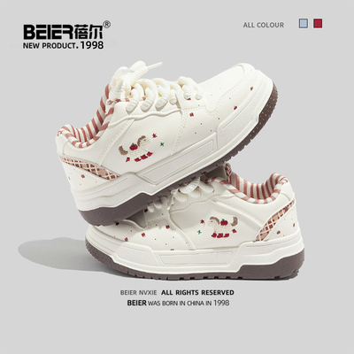 蓓尔撞色小白鞋春季2026新款马年新年面包鞋百搭单鞋运动休闲鞋子