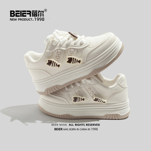 蓓尔 厚底小白鞋女2024新款春秋款白色板鞋子女款休闲鞋运动鞋子