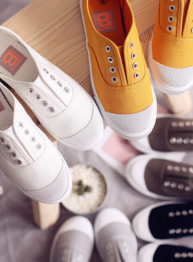 白色帆布鞋女鞋小白鞋韩版懒人鞋学生鞋平底球鞋板鞋春夏新款