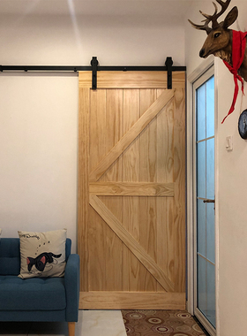 纯实木美式谷仓门卧室移门整原木自然边推拉门厨房隔断趟门隐形门