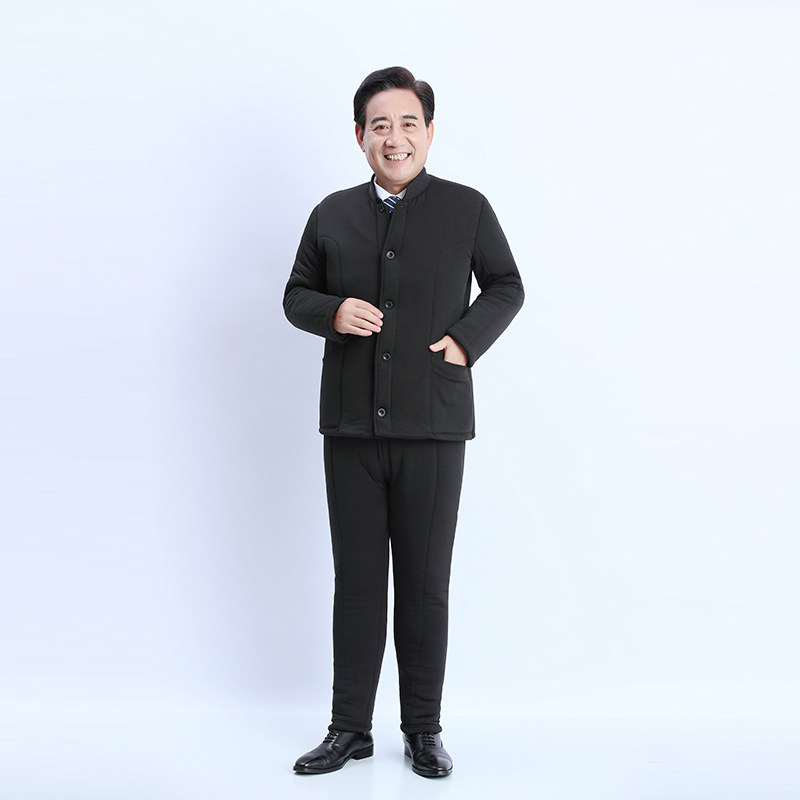 중노년층은 벨벳 두껍고 두꺼운 낙타 벨벳 솜 패딩 재킷을 추가하여 따뜻함을 유지하고 헐렁한 집 아빠의 솜털 옷 면 바지 및 솜털 옷