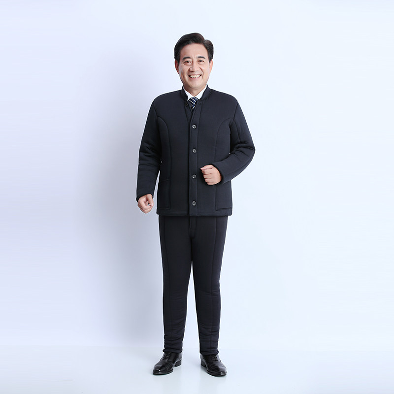 중노년층은 벨벳 두껍고 두꺼운 낙타 벨벳 솜 패딩 재킷을 추가하여 따뜻함을 유지하고 헐렁한 집 아빠의 솜털 옷 면 바지 및 솜털 옷