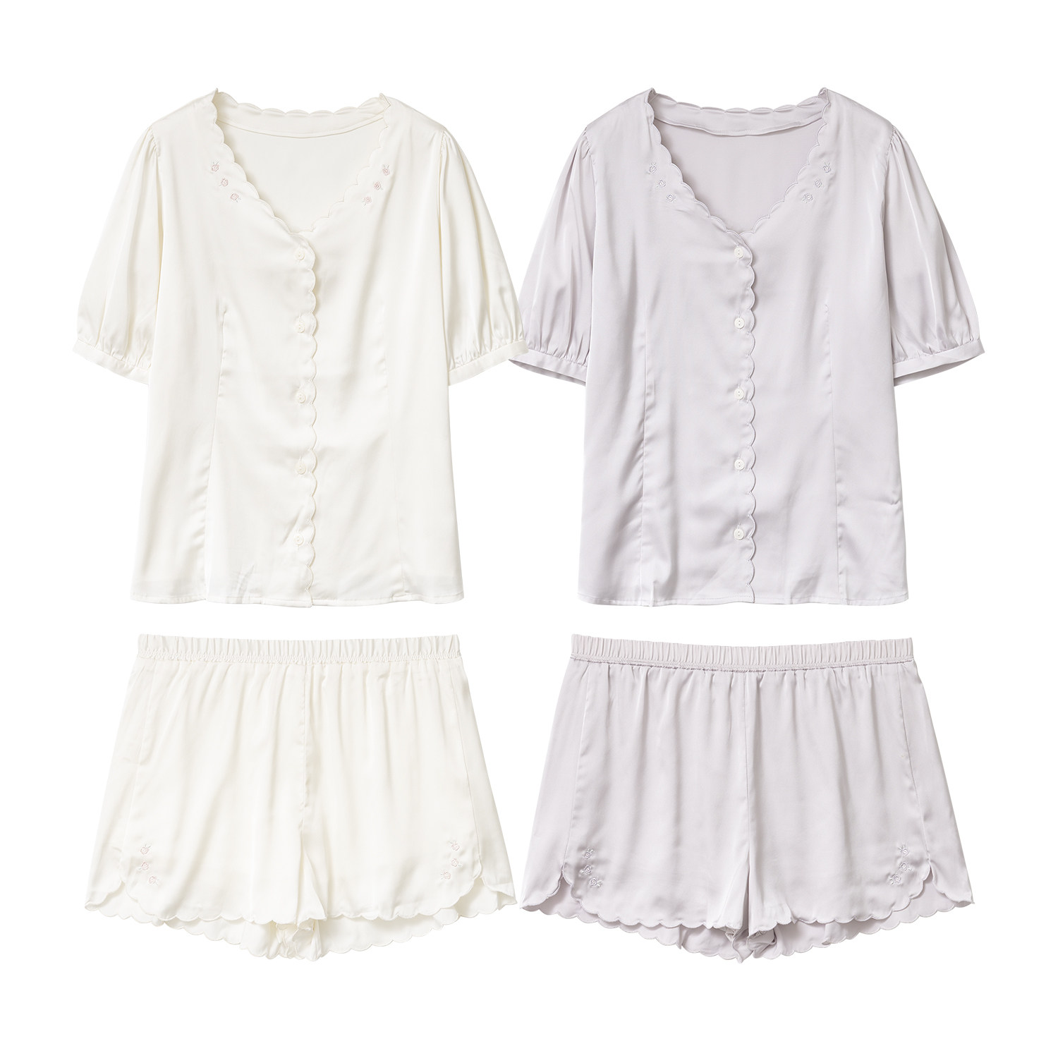 东京花园夏季日系甜美花边玫瑰花刺绣纯色短袖短裤家居服睡衣女款