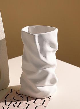 Zealous创意褶皱花瓶北欧简约黑白陶瓷装饰摆件不规则客厅插花瓶