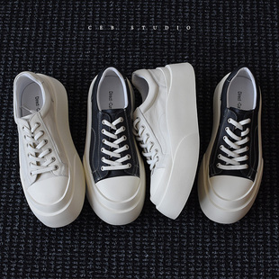【CEB】男鞋2024欧美潮流5cm厚底增高小白鞋男真皮圆头休闲板鞋