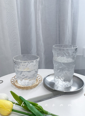 ins拍照道具背景摆件北欧冰川纹玻璃杯拿铁杯水杯威士忌杯果汁杯