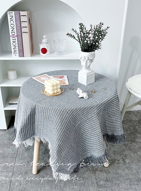 ins简约灰色桌布华夫格北欧风装饰网红拍照背景布野餐甜品台垫巾