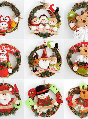 圣诞节装饰花环门挂真藤条橱窗ins拍照道具摆件直播摄影背景布置