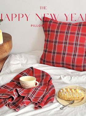 新年圣诞高级格子抱枕套节日ins装饰氛围感抱枕套沙发靠垫靠枕套
