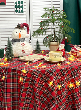 新年装饰桌布圣诞拍照背景春节格子红色节日装饰儿童摄影道具直播