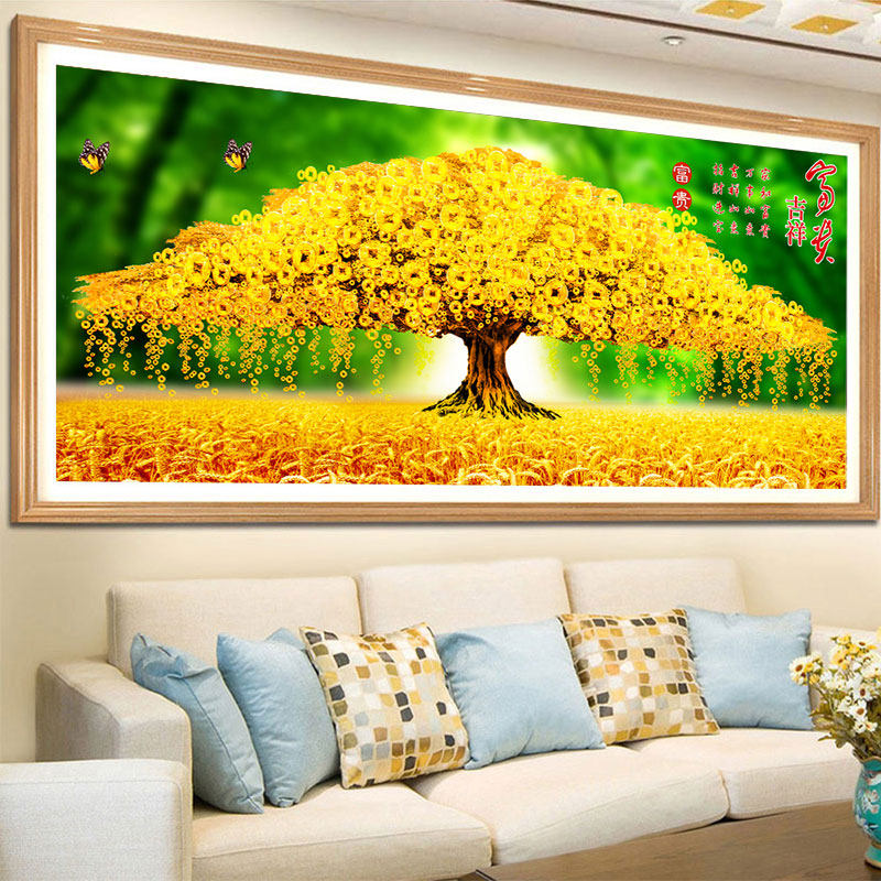 5d钻石画2023新款黄金满地满钻发财摇钱树客厅水晶点砖十字绣2022