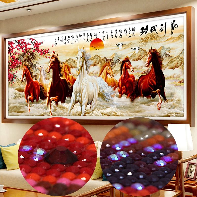 5d钻石画2021新款八骏图十字绣线绣马到成功客厅水晶满钻贴砖2020 Изображение 1 5d钻石画2021新款八骏图十字绣线绣马到成功客厅水晶满钻贴砖2020 Изображение 1