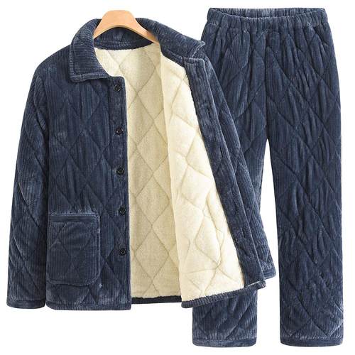 中老年男装加绒加厚保暖睡衣