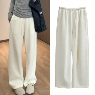 新款白色阔腿裤女2026春款小个子垂坠感高级感高腰窄版直筒休闲裤