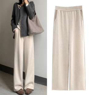 毛呢阔腿裤加厚加绒女秋冬季2025新款羊绒高腰直筒垂坠感休闲裤子