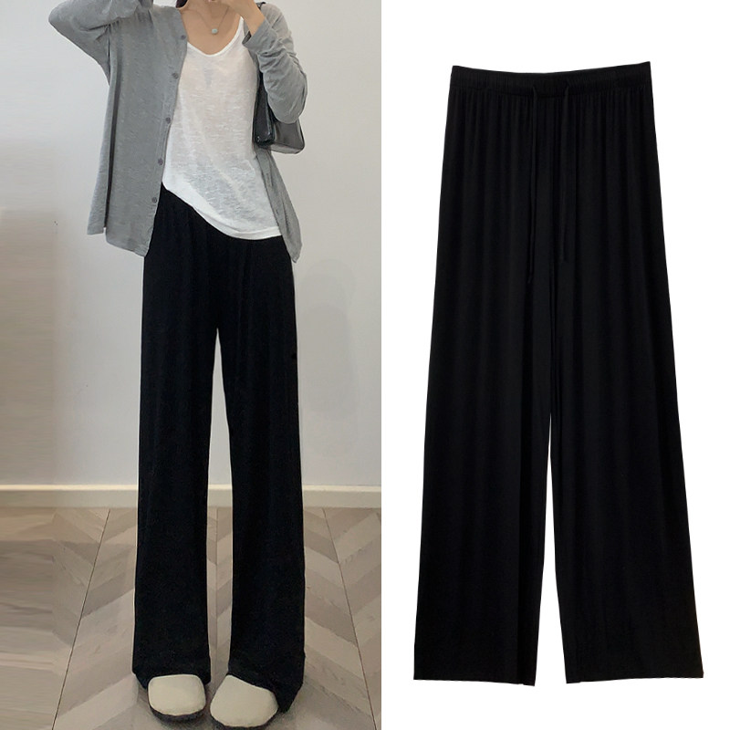 薄款黑色高腰休闲裤女小个子长裤2024夏季新款慵懒风直筒阔腿裤