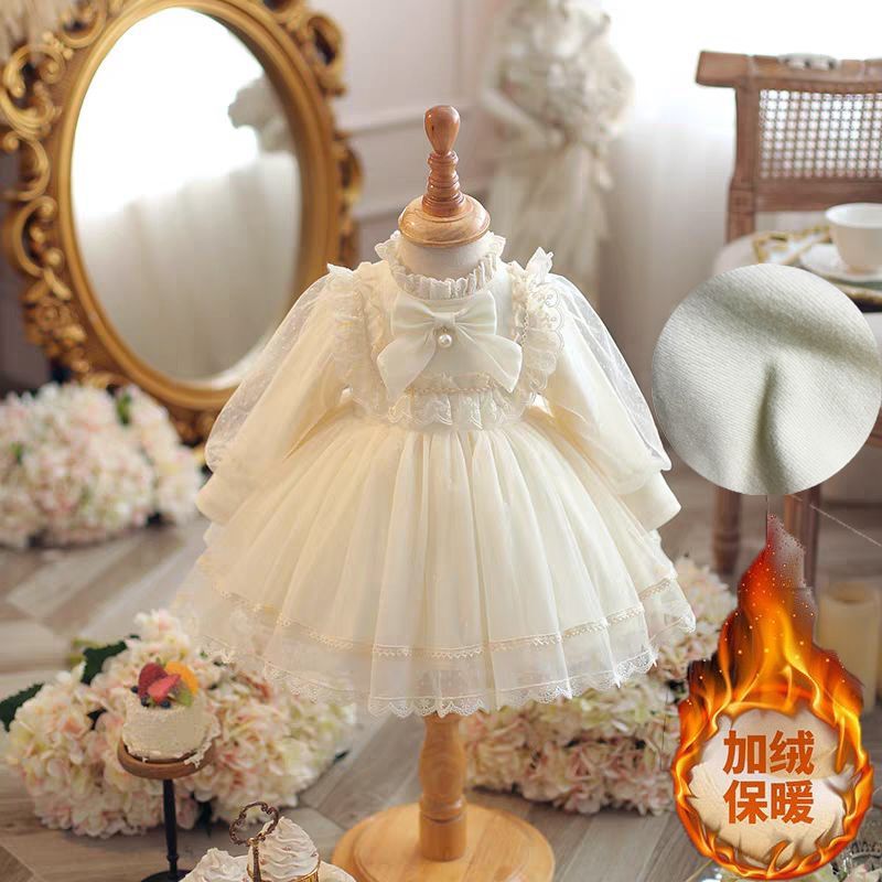 女童秋冬新款公主裙子春秋装宝宝周岁生日礼服儿童网纱长袖连衣裙