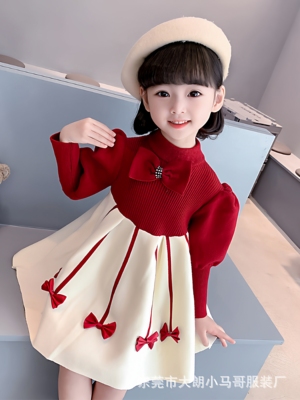 女童连衣裙秋冬季红色儿童装女宝宝2025小童周岁生日宴会公主裙子