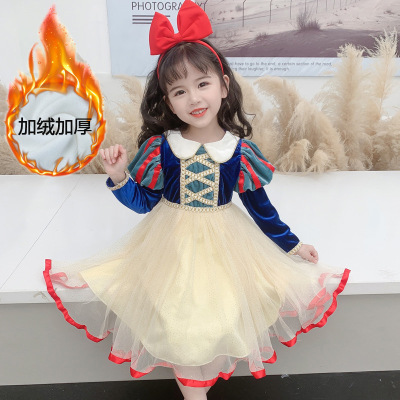 白雪公主裙2025秋冬新款女童加绒加厚连衣裙纱裙女孩生日宴会礼服