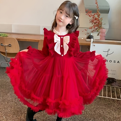 女童连衣裙洋气秋冬装小女孩2025新款裙子生日宴会儿童红色公主裙