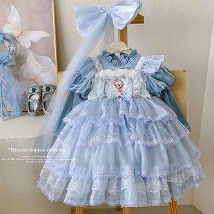 女童爱莎公主裙洛丽塔冬季儿童冬装女孩长袖加绒连衣裙艾莎连衣裙