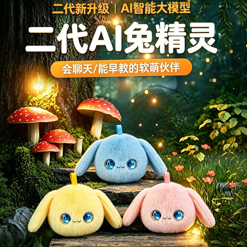 跨境桌伴搭子ai公仔AI兔精灵智能互动语音对话玩偶儿童生日礼物女