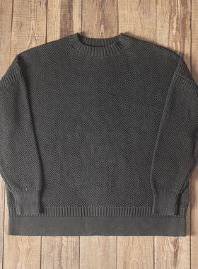 double seam 根西岛复古宽松毛衣 圆领落肩纯棉厚针织 秋冬季