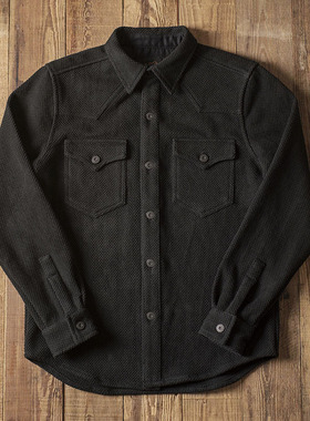 重磅美式复古衬衫修身长袖口袋纯棉刺子剑道阿美咔叽工装衬衣外套