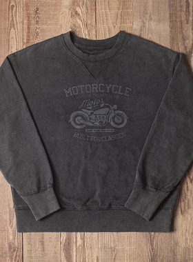 Double seam 做旧印花圆领卫衣 宽松复古vintage炒色蜡染重磅春秋