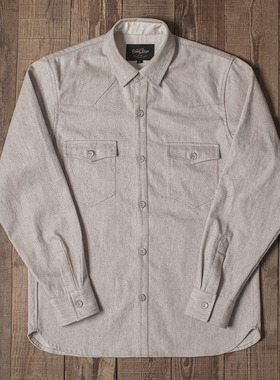 Double Seam 法国麻衬衫长袖口袋工装上衣厚雨露麻棉春秋衬衣外套