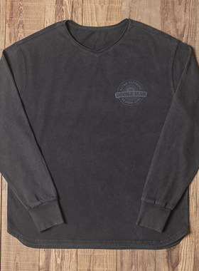 Double Seam 洗水做旧V领长袖T恤重磅360g新中式卷边宽松复古卫衣