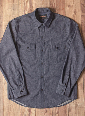 Double Seam 纯棉仿牛仔衬衫长袖口袋工装日本进口面料春秋衬外套