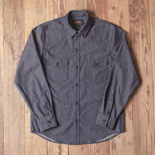 原色牛仔长袖衬衣doubleseam
