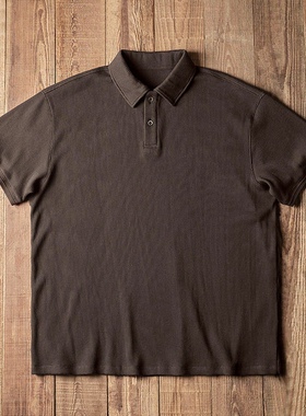 Double Seam 华夫格polo衫男 短袖宽松美式复古 纯色翻领T恤 咔叽