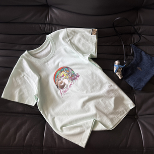 兔子印花紧身短袖T恤 25年夏季新款 薄荷绿卡通印花小版型上衣