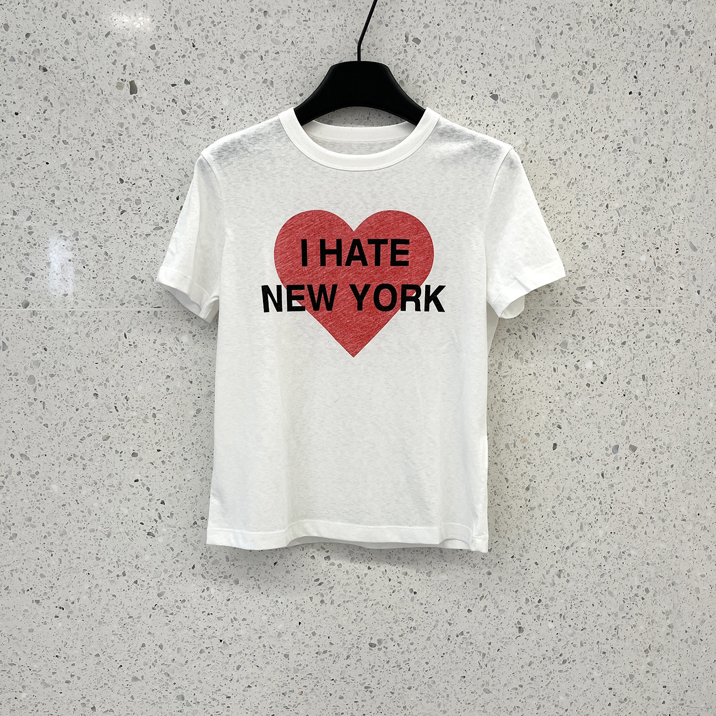 复古红色爱心印花短袖T恤 26年春季新款 雪花纹理修身小版型上衣