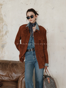 美拉德复古气质棕色麂皮西装 进口羊皮新品 外套 定制款 NeedShop1