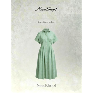 needshop1【视觉形态】绿色条纹简约连衣裙