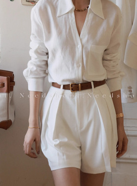 NeedShop1 2025春季新款莱赛尔白色V领简约基础宽松显瘦衬衫女