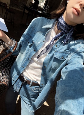 NeedShop1 蓝色全棉民族风装饰百搭菱形三角巾围巾