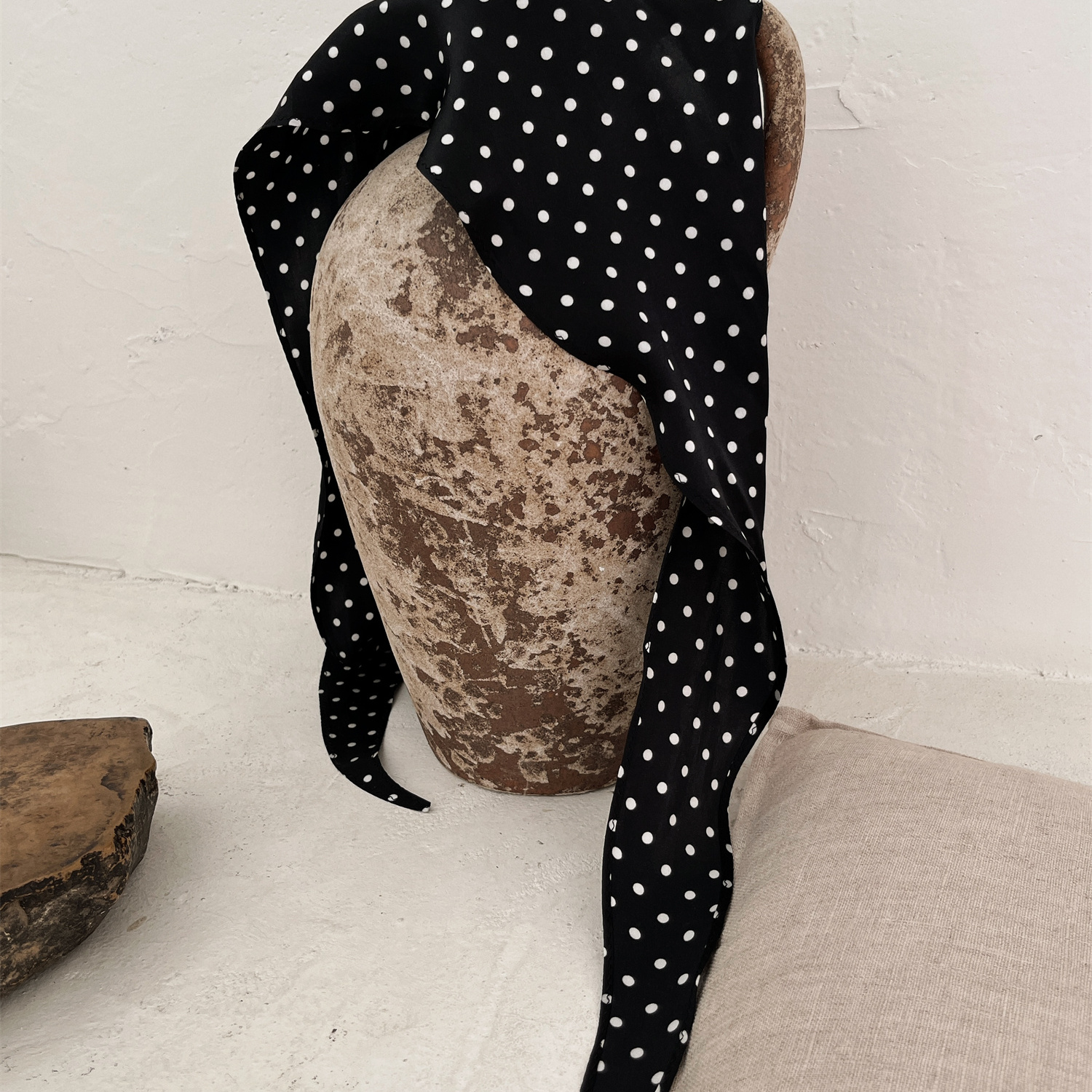 NeedShop1 【黑色桑蚕丝】长款波点丝巾