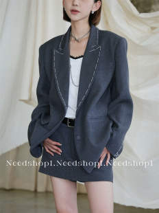 NeedShop12023早秋新款 羊毛手工定制外缝线设计休闲宽松西服套装