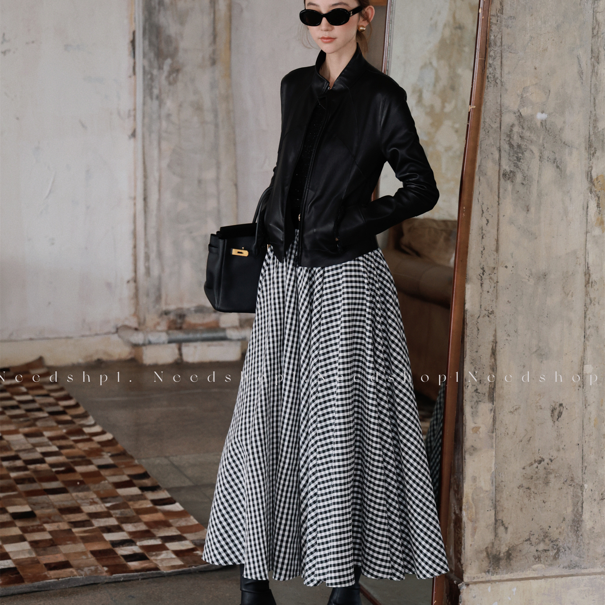 NeedShop1 初秋新款黑色紧身版显瘦简约皮衣外套女