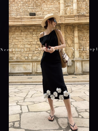 NeedShop1黑色手工定制半身裙