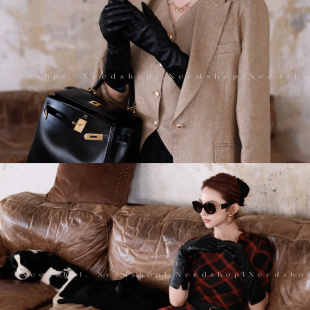 NeedShop1 新款 黑色经典 绵羊皮秋冬搭配保暖优雅手套 秋季