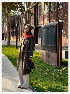 NeedShop12022秋冬新款100羊毛巧克力棕带里衬经典款羊毛大衣女