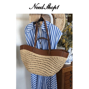 NeedShop1 单肩手提草编沙滩包 手工编织大容量包包